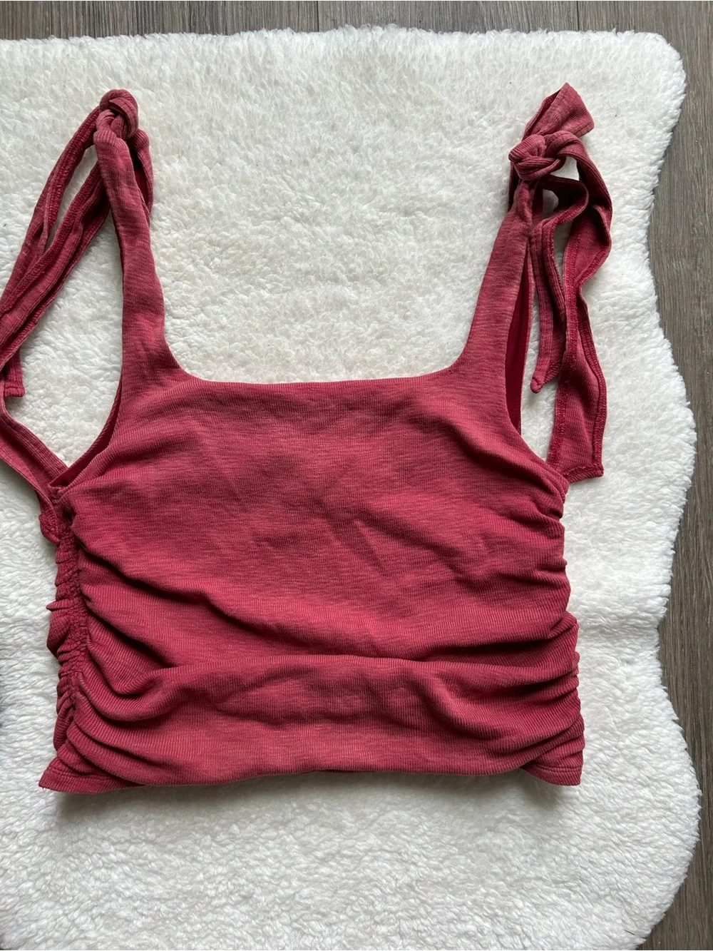 Free People Red Tie-Shoulder Ruched Boulevard Crop Tank Top